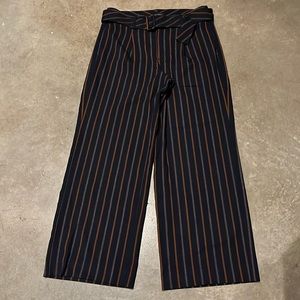 Banana Republic dress pants straight wide leg sz 14 navy & chestnut brown stripe